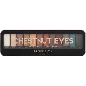 Profusion Cosmetics Chestnut Eyes Eyeshadow Makeup Case - Палитра с 12 цвята сенки за очи и четка