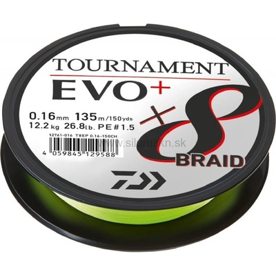 Daiwa Šnúra Tournament X8 Braid EVO+ Chartreuse 135m 0,16mm