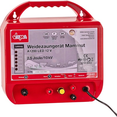 DEMA Elektrický ohradník 12 V 2,5 J do 10000 V Mammut A1200 LED 31240D