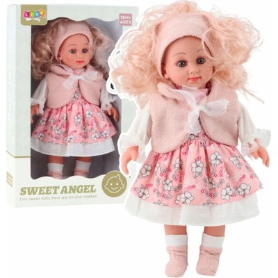 LeanToys Sladká panenka anděl v růžových květinových šatech 36 cm