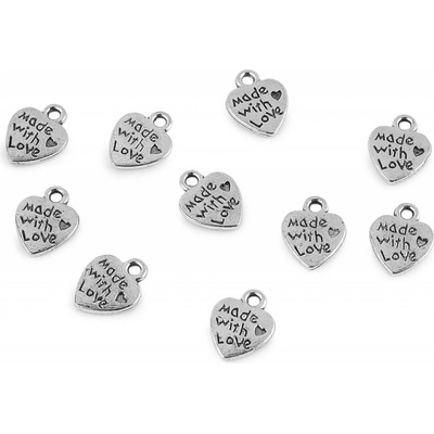 Prima-obchod Přívěsek srdce 10x12 mm, barva 1 (Made with love) platina s patinou
