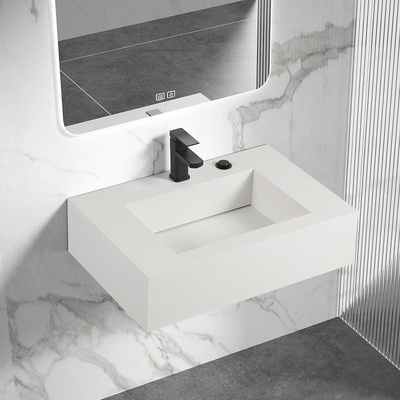 Inter Ceramic Мивка за баня 12049-70, Inter Ceramic, стенен монтаж, кварц, бял мат, 70х46х18см (12049-70 PURE WHITE MATT)