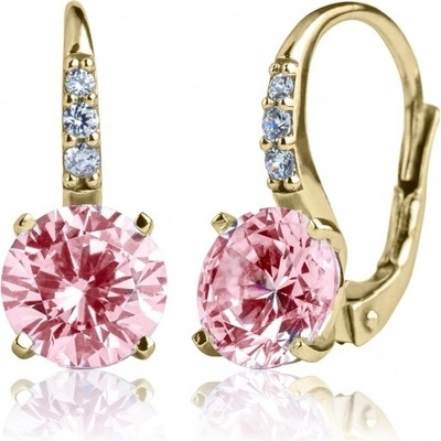 Couple, Elegantní náušnice Joyce, žluté zlato s růžovými zirkony, Patent dámský, 585-66-3-0220.0Z00.0.00.108.08