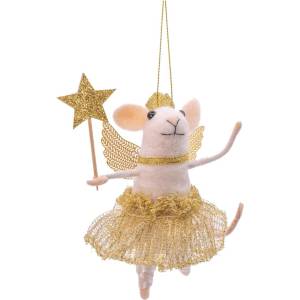 Sass & Belle Текстилна ръчна изработена Коледна украса 10 cm Fairy Mouse with Wand - Sass & Belle (HOBXM182)