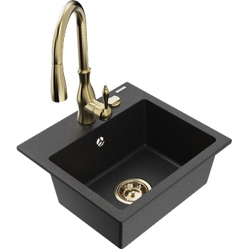 Mexen Milo гранитна мивка с 1 корито с кухненски смесител Savita, черен/сребрист металик- 6505-73-672601-50 (6505-73-672601-50)