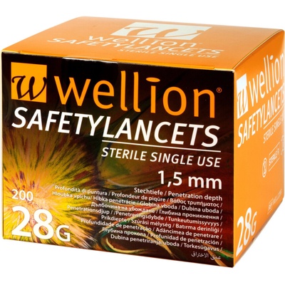 WELLION SAFETY LANCETS 28G JEDNORÁZOVÉ BEZPEČNOSTNÍ LANCETY 28G, 100KS