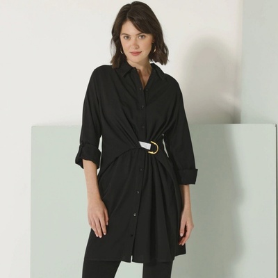 Tunika na gombíky s opaskom na stiahnutie čierna