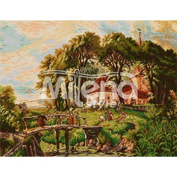 Milena Style Пътят към църквата - гоблен със схема конци dmc 1: 4