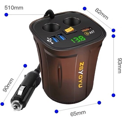 Dvojitá CL zásuvka s 3x USB+voltmetrom do držiaka nápojov (34511G)