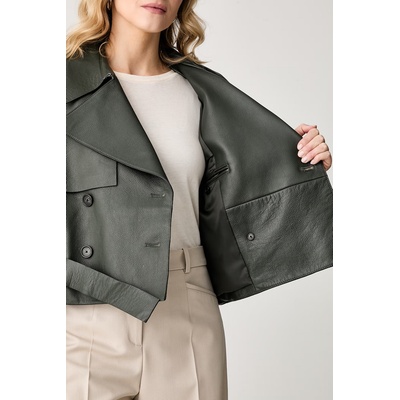 HUGO BOSS къс шлифер дамски от кожа Satela1 (50566471)