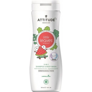 Attitude Detské telové mydlo a šampón 2v1 s vôňou Melónu a Kokosu Little leaves 473 ml