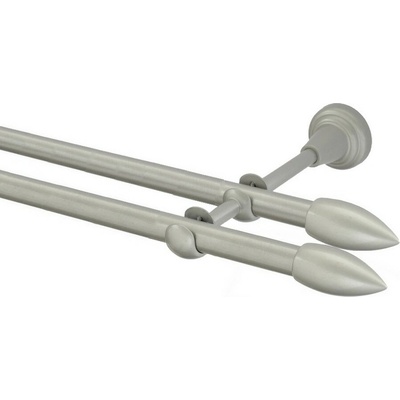 OK-GarnýžeCZ Garnýž kovová dvouřadá 16mm Špice double stříbrná mat 210 cm do stěny / na tunýlek - bez kroužků