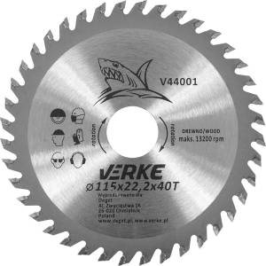 VERKE Режещ диск с твърдосплавни пластини 115x22, 2mm 40T 66329 (V44001)