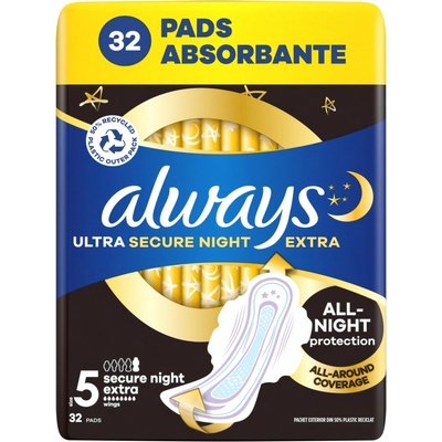 Always Ultra Secure Night Extra hygienické vložky vel. 5 s křidélky 32 ks