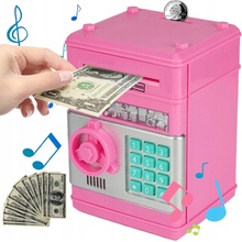RŮŽOVÉ DIGITÁLNÍ POKLADNÍČKA S KÓDEM PRO MINCE A BANKOVKY