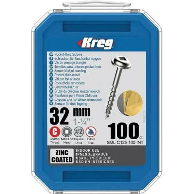 KREG Zinc Maxi-Loc šrouby pro skryté spoje - 32mm, hrubý závit, 100ks SML-C125-100