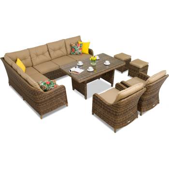 Garden Point Техноратанов комплект Toledo Comida 7 кафяви с пуфове Garden Point (GAP120-COM7PU)
