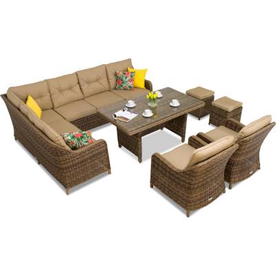 Garden Point Техноратанов комплект Toledo Comida 7 кафяви с пуфове Garden Point (GAP120-COM7PU)