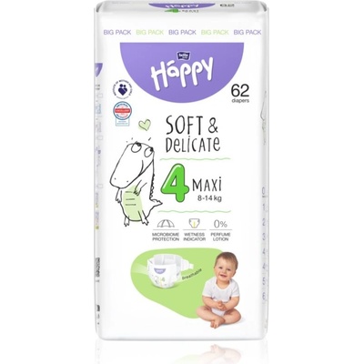 Bella Baby Happy Soft&Delicate s kanálikmi Maxi 8-14 kg 62 ks