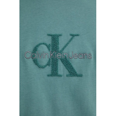 Памучна тениска Calvin Klein Jeans в зелено с апликация J30J326158 (J30J326158)