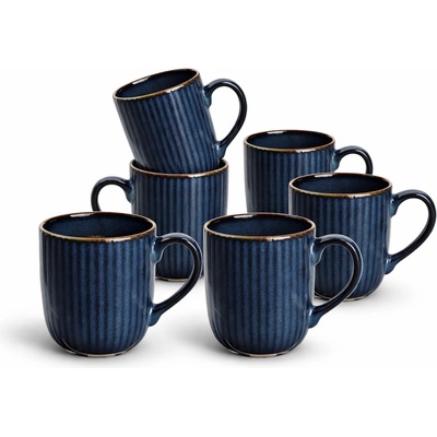 Altom Design Modré keramické hrnčeky s reliéfnym vzorom na kávu a čaj 6 x 400 ml