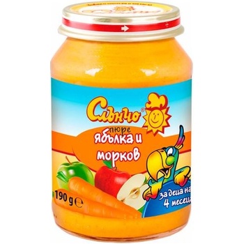 Слънчо Плодово пюре Слънчо - Ябълка и морков, 190 g (4020)