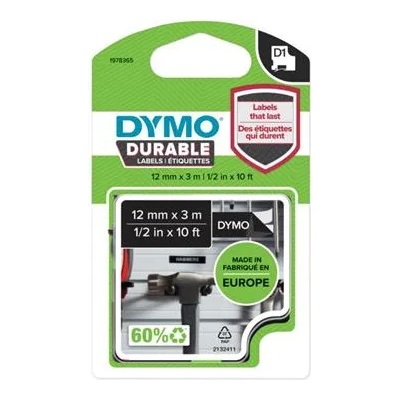 DYMO Етикетираща лента за машини, 12 mm x 3 m, издръжлива, DYMO "D1", черно-бяла 1978365 (1978365)