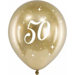 PartyDeco Латексови балони - златисти число 50 6 бр
