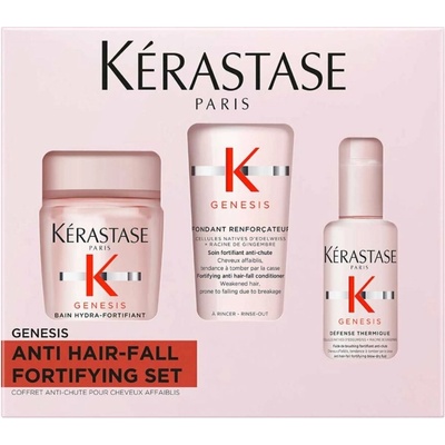 Kérastase Genesis Discovery proti padaniu vlasov šampón Bain Hydra-Fortifiant 80 ml + kondicionér Fondant Renforçateur 75 ml + fluid Défense Thermique 45 ml darčeková sada