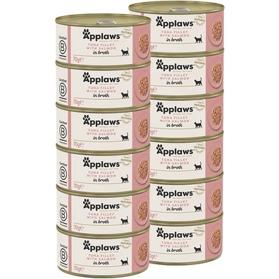Applaws Консерва за котки с риба тон и сьомга в бульон 12 x 70 г