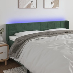 vidaXL LED горна табла за легло, тъмнозелена, 183x16x78/88 см, кадифе (3123299)