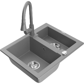Mexen Carlos гранитна мивка с 1, 5 камери с кухненски смесител Elia, сив (6518-71-670101-71)