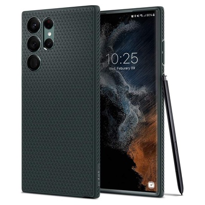 Spigen Liquid Air Case - силиконов (TPU) калъф с висока степен на защита за Samsung Galaxy S22 Ultra (тъмнозелен)