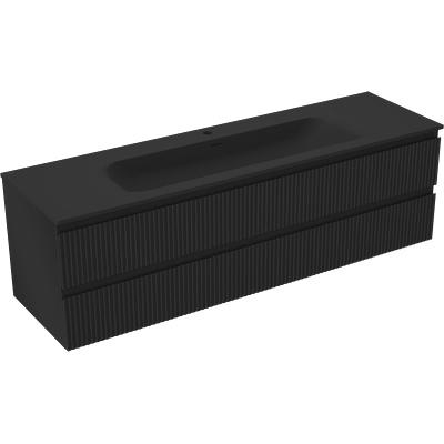 Rivel баня шкаф 160 см с мивка Vela, 2 чекмеджета, набразден, черен мат - 91A20-16047-2-BFF71-W23M71 (91A20-16047-2-BFF71-W23M71)