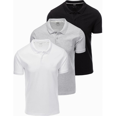 Ombre Clothing Мъжка памучна поло риза BASIC - черно/меланж сиво/бяло V2 OM-POBS-0133 Ombre Clothing Ombre Clothing | Byal | МЪЖЕ | S