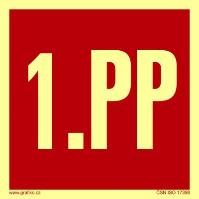 Grafiko | Označení podlaží - 1.PP - fotoluminiscenční - Materiál Hliník, Rozměr 200x200mm