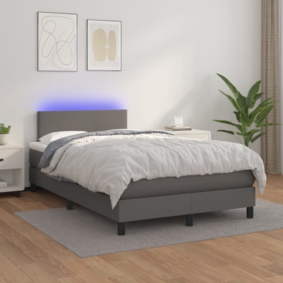 Petrashop 3134097 boxspring postel s matrací a LED šedá umělá kůže