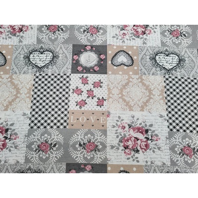 Dekoračná látka LIA sivá patchwork šírka 140 cm