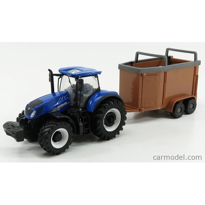Bburago New holland T7.315 Tractor + Livestock Forwarder Modrá Hnědá 1:50