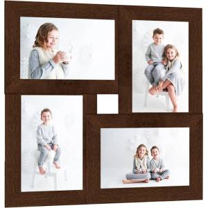 vidaXL Фоторамка колаж за 4 снимки (10х15 см), тъмнокафява, МДФ (332770)