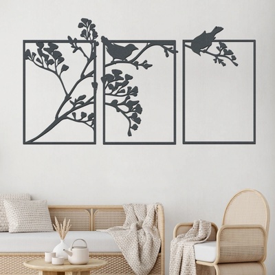 dřevo života 3 dílný dřevěný strom BIRD TREE Zvolte barvu dekoru: Antracitová, Rozměry (cm): 110x60