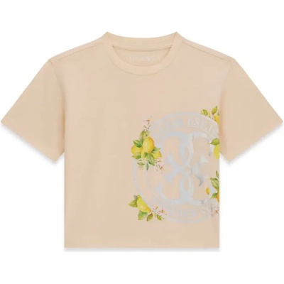 GUESS Розова тениска за момиче с голямо котрастно лого Guess и лимони