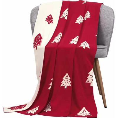 SCANquilt Deka pletená Design stromčeky červená biela 130x190