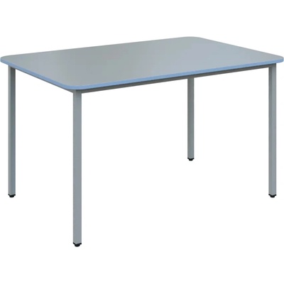 JSBR 130 N jídelní stůl kovová podnož stříbrná deska 18 mm deska šedá s hranou pastelově modrá 1300 x 900 mm