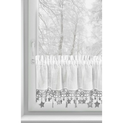 Takoy Vitrážová záclona 150x30 cm bielo-strieborná zdobená hviezdičkami-HF-473431 | 150 x 30 cm