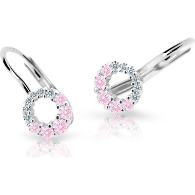 Danfil dětské náušnice C2154 z bílého zlata s kamínky Pink zapínání klapka