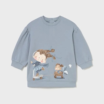 Mayoral Плътна памучна рокля в цвят опал с цветна щампа за бебе момиче Mayoral