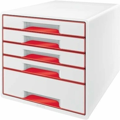 Leitz Wow Cube odkladač plastový 5 zásuviek biela červená