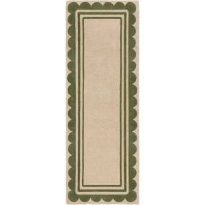 Flair Rugs Ръчно изработена вълнена пътека в зелен и естествен цвят 80x230 cm Lois Scallop - Flair Rugs (503119376100)