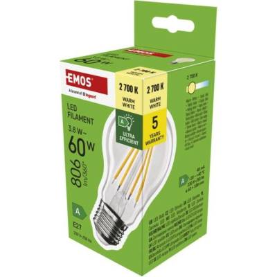 Emos LED žiarovka Filament A60 A CLASS/ E27 3,8 W 60 W 806 lm teplá biela ZF5147